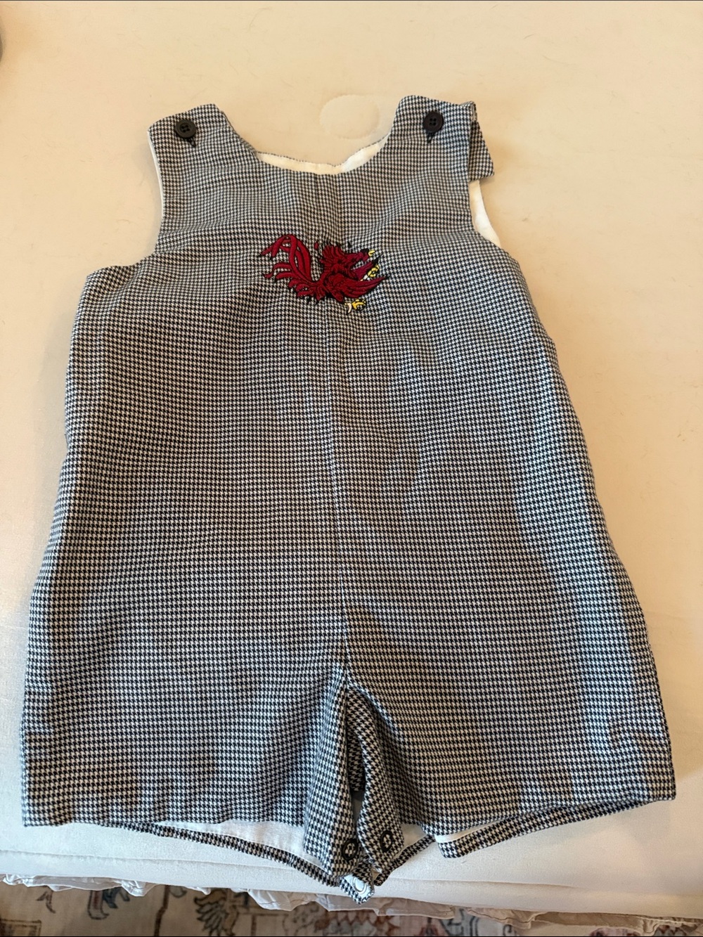 Children's Black & White Houndstooth Romper with Gamecock Applique